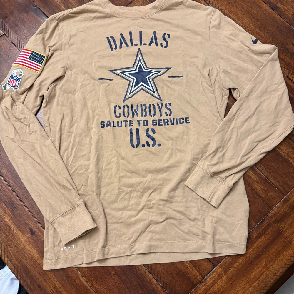 Dallas Cowboys Salute to Service Khaki Long Sleeve Shirt Men’s NFL Military